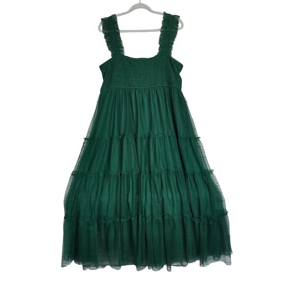 Pretty Garden Dresses & Skirts - Pretty Garden Emerald Green MIdi Dress 2XL Tier Chiffon Whimsigoth Forest Fairy